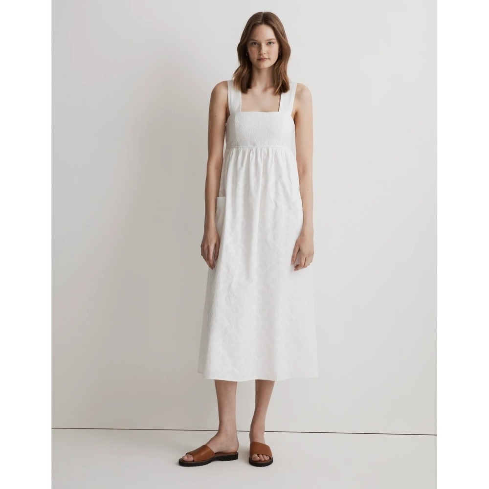 Madewell Cutout-Back Empire Midi Dress Cotton Eyelet White Size 2 $158 NEW!